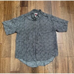 Reputation Men's Silk Shirt Vintage Abstract Pattern Short Sleeve Medium